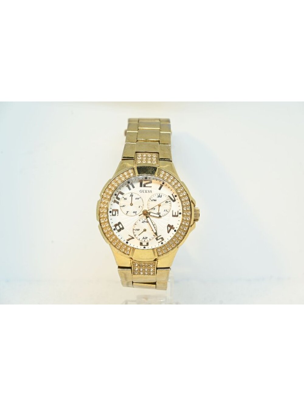 Guess G13537L Womens Gold Tone Multifunction Swarovski Crystal Watch 41mm